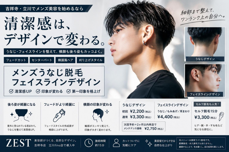 【吉祥寺・立川で話題】メンズうなじ脱毛＆フェイスラインデザイン｜清潔感を作る新メンズ美容